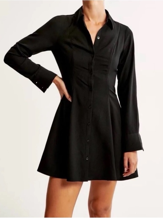 Abercrombie & Fitch Dresses & Skirts - Abercrombie & Fitch Black Long Sleeve Poplin Nipped Waist Shirt Mini Dress NWT L